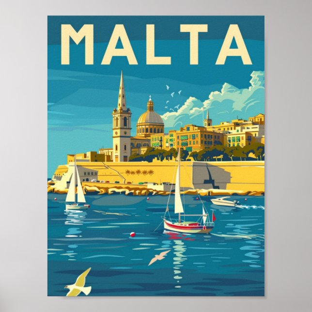 Poster Valletta Malta Vintage Familiar Viagem (Frente)