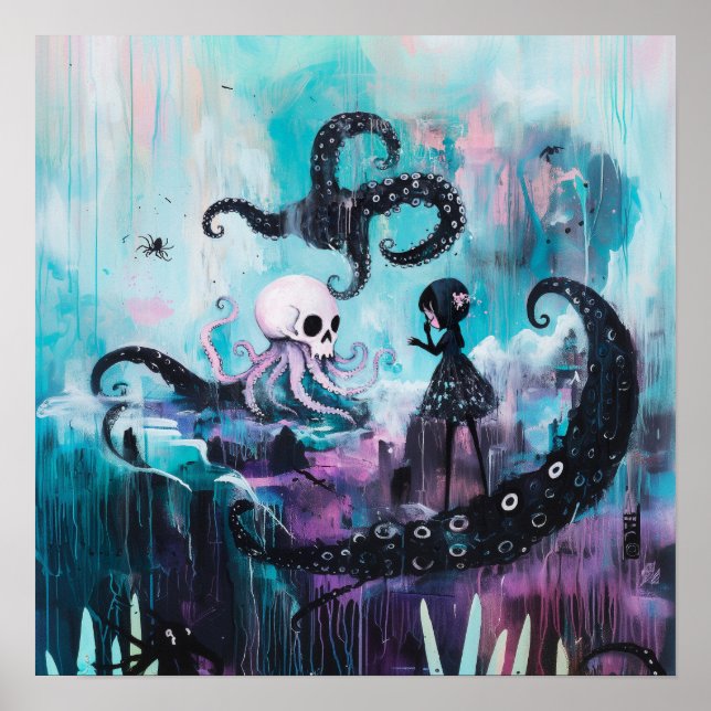 Poster Valor da Matriz de Arte AI do Gótico Octopus Witch (Frente)