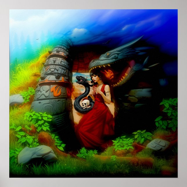 Poster Valor da Matriz de Arte AI Witchy do Caveira abstr (Frente)