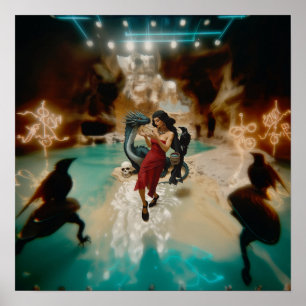 Poster Valor da Matriz de Arte AI Witchy do Caveira abstr