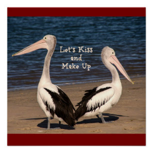Póster "Vamos Beijar e Fazer as Pazes" Pelicanos na Praia