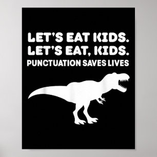 Poster Vamos Comer Crianças Dinossauro T-rex Dino Pontuaç