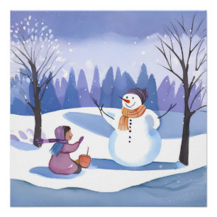 Póster Vamos Construir um Boneco de Neve Pintura de Inv