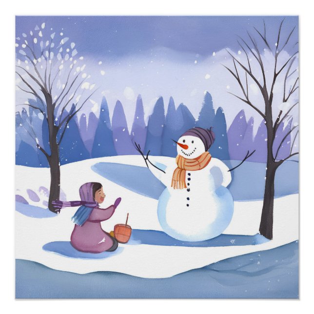 Póster Vamos Construir um Boneco de Neve | Pintura de Inv (Frente)