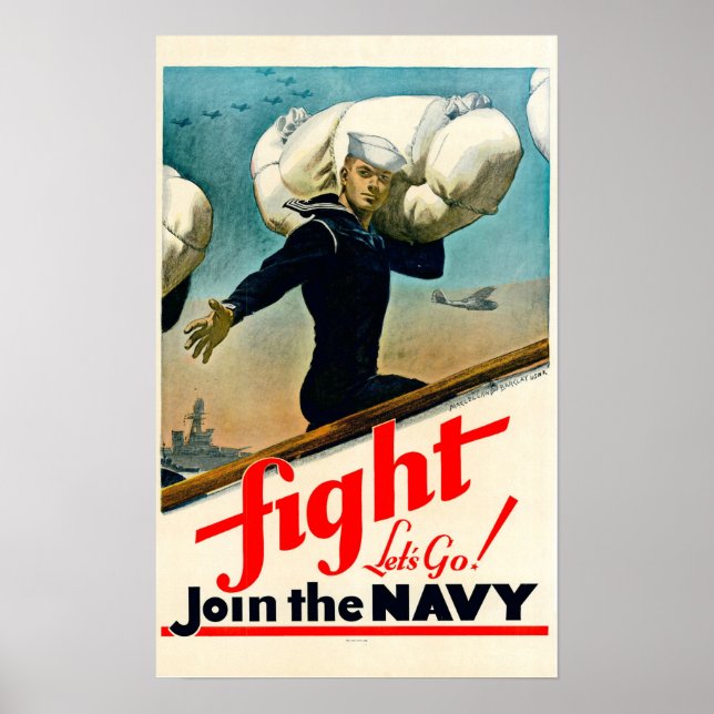 Poster Vamos de combate da WWII! Junte-se ao Marinho (Frente)