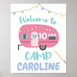 Poster Vamos Fazer Glamping Nome do Acampamento de Menina