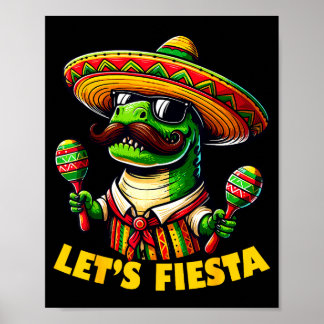Poster Vamos festejar o dino trex mexicano cinco de maio