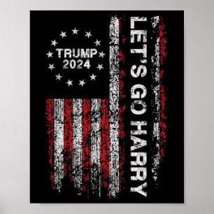 Poster Vamos Harry Engraçado Trump 2024 Bandeira dos EUA