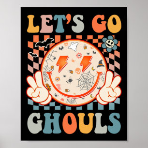 Poster Vamos Ir Ghouls Hippie Rosto Rosto Retro Halloween