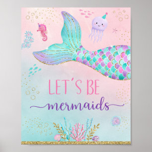 Poster Vamos Ser Sereias Rosa Dourado Sob O Aniversário