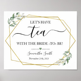 Poster Vamos ter chá noiva verde dourado chá de panela