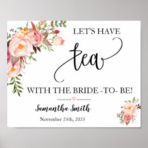 Poster Vamos tomar chá com a noiva rosa floral chá de pan