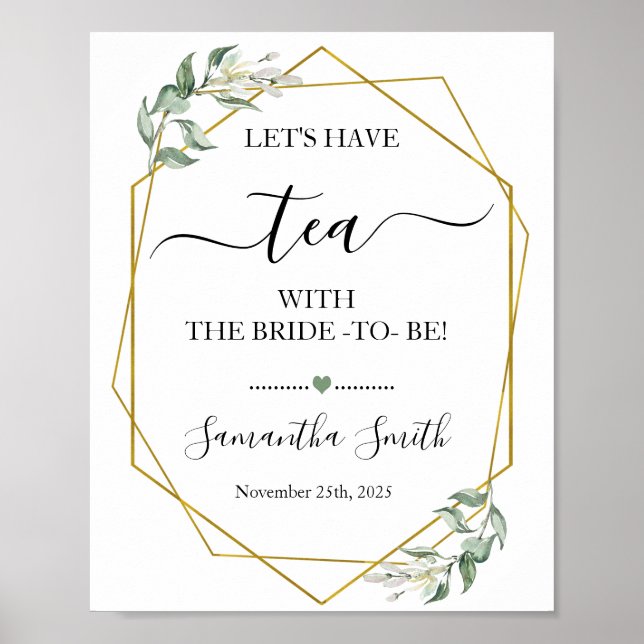 Poster Vamos tomar chá com a noiva verde dourado casament (Frente)