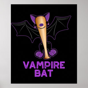 Poster Vampiro Bat Funny Baseball Pun Dark BG