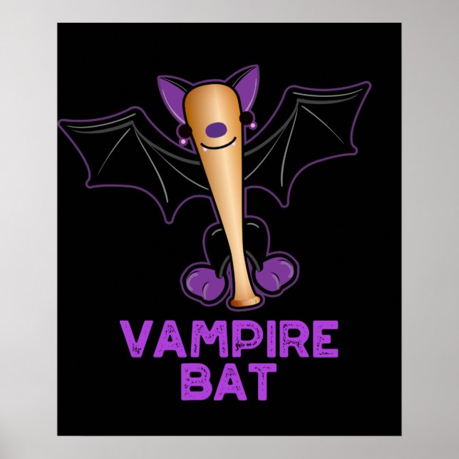 Poster Vampiro Bat Funny Baseball Pun Dark BG (Frente)