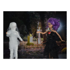 Póster Vampiro e mamãe na caça. Dia das Bruxas