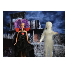 Póster Vampiro e mamãe na caça. Dia das Bruxas