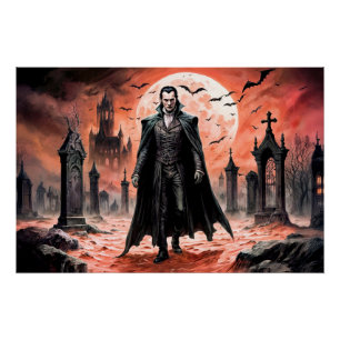 Póster Vampiro em cemitério de lua