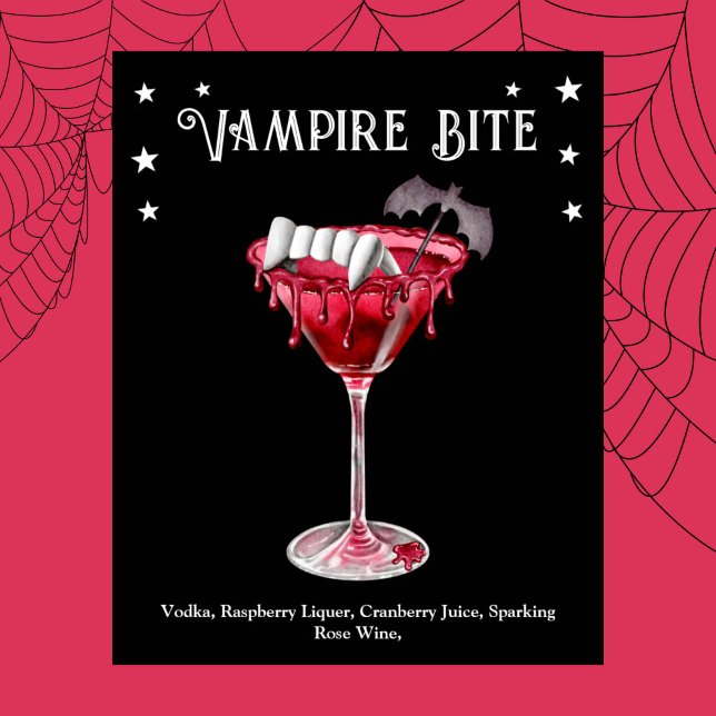 Poster Vampiro Martini do Partido Cocktail do Halloween (Halloween Cocktail Party Vampire Martini Recipe Poster)