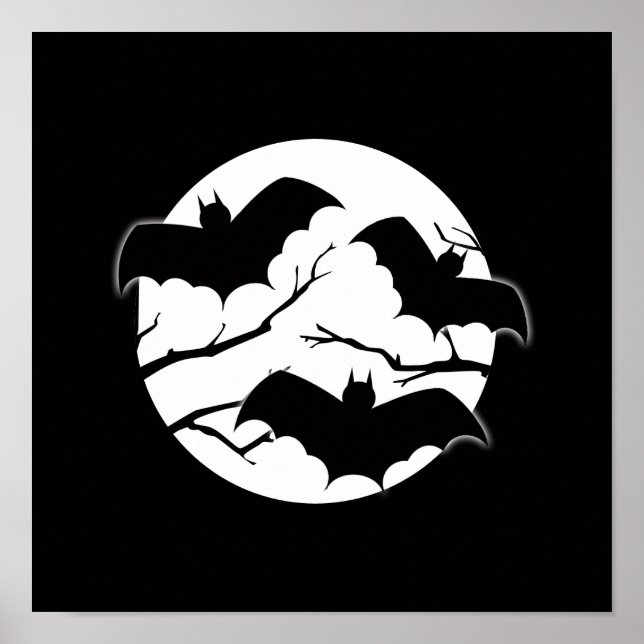 Póster Vampiro Morcegos Silhouette Full Moon Halloween (Frente)