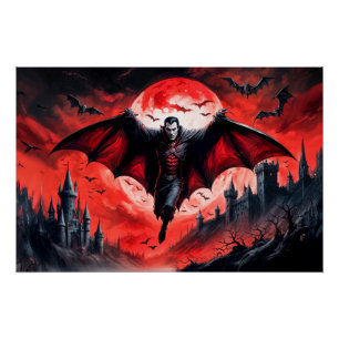 Póster Vampiro Voando Sobre O Castelo Assombrado