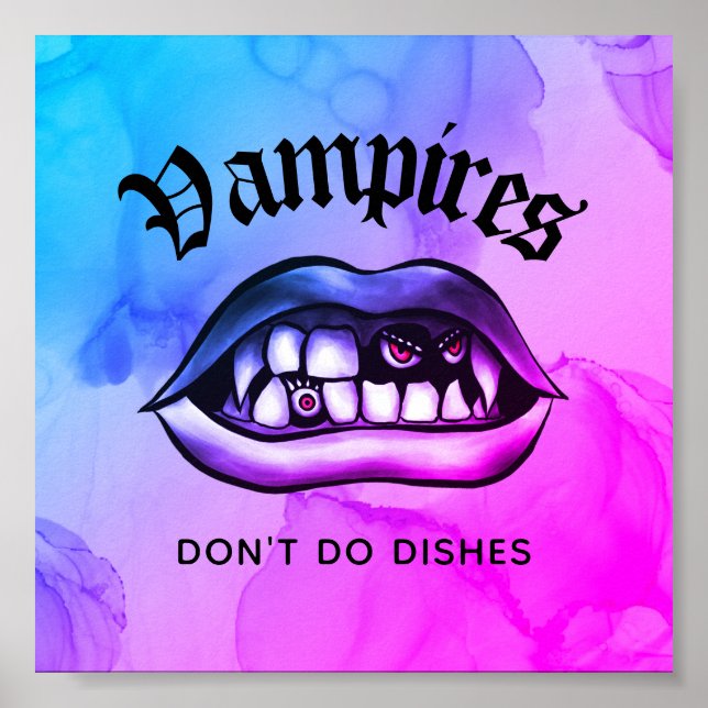 Poster Vampiros não lavam pratos de vaporwave engraçado (Frente)