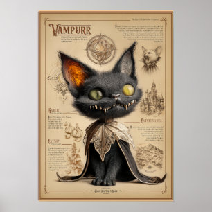 Poster Vampurr: Ilustração de Bestiário de Gato Vampiro