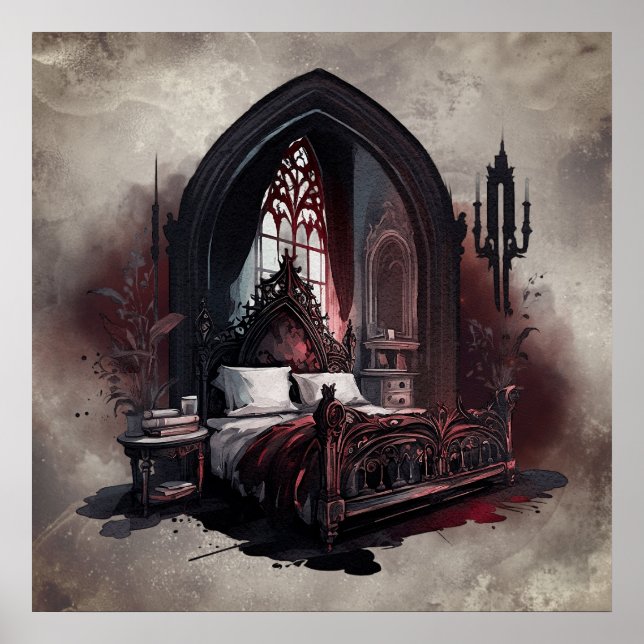 Poster Vampy Boudoir | Suíte Gothic Red Victorian Bedroom (Frente)
