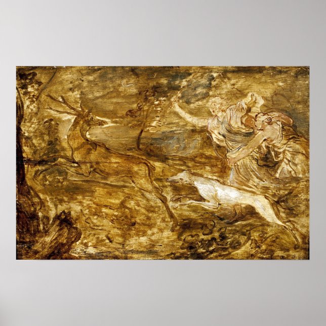 Poster Van Dyck - Duas Ninfas Caçando Veados (Frente)