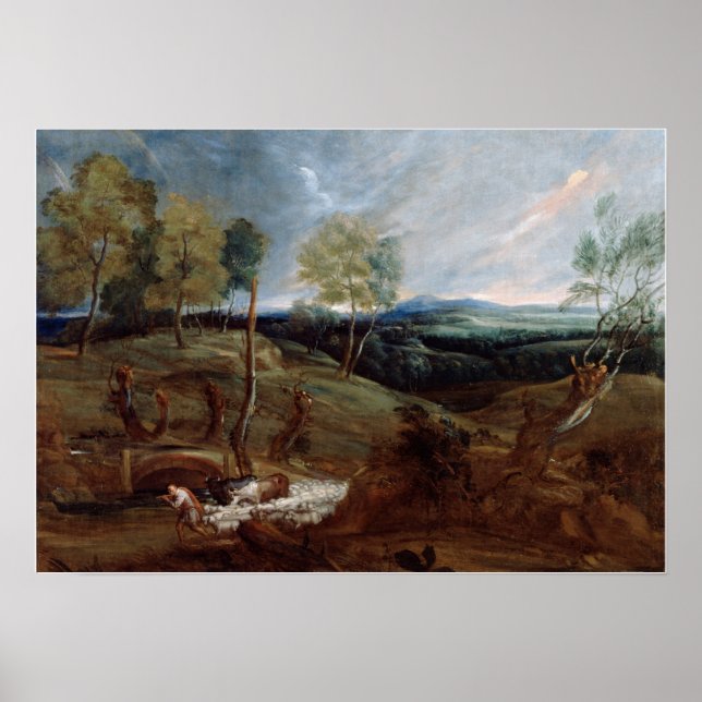 Poster Van Dyck - Paisagem Sunset Com Shepherd E Flo... (Frente)