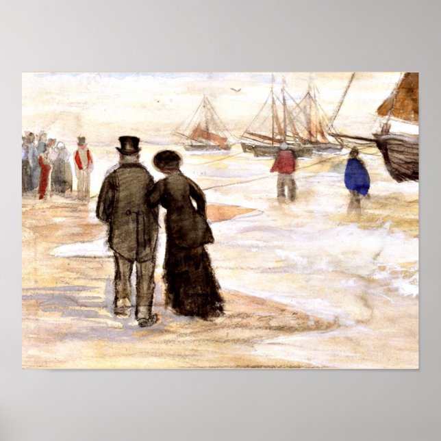 Poster Van Gogh - A praia em Scheveningen (casal) (Frente)