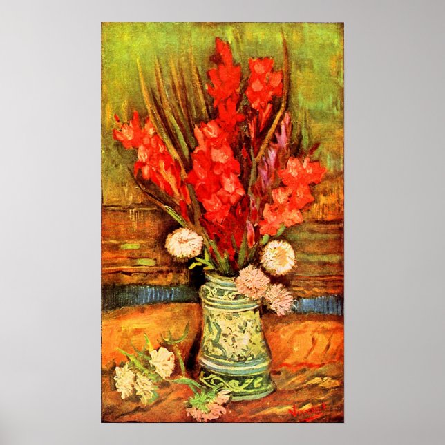 Póster Van Gogh - A vida ainda com gladiolas vermelhas (Frente)