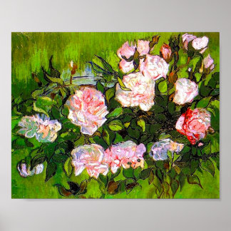 Poster Van Gogh ainda vive com rosas rosa
