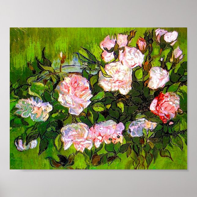 Poster Van Gogh ainda vive com rosas rosa (Frente)