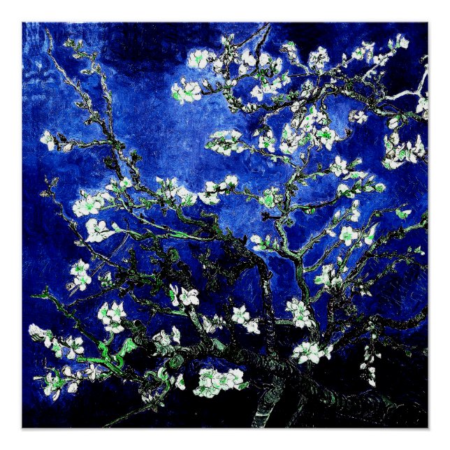 Póster Van Gogh Almond Blossoms azul verde (Frente)