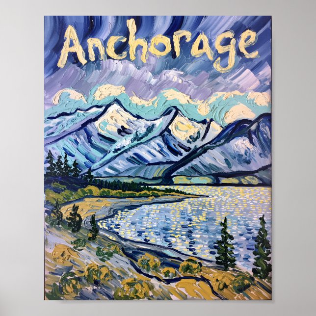 Poster Van Gogh Anchorage Alaska Landscape Oil Painting (Frente)