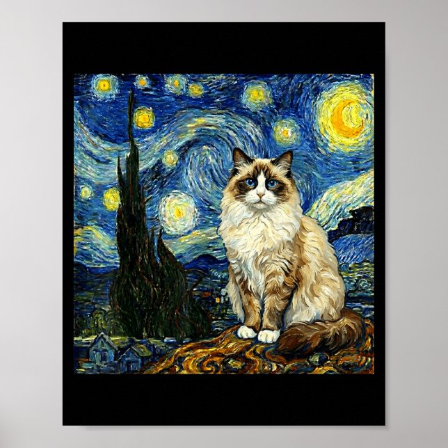 Poster Van Gogh Art Starry Night - Funny Ragdoll Cat Arti (Frente)