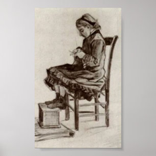 Poster Van Gogh - assento da menina, fazendo malha