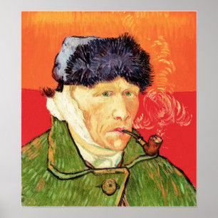 Poster Van Gogh - Autorretrato com Ouvido e Pipe Bandados