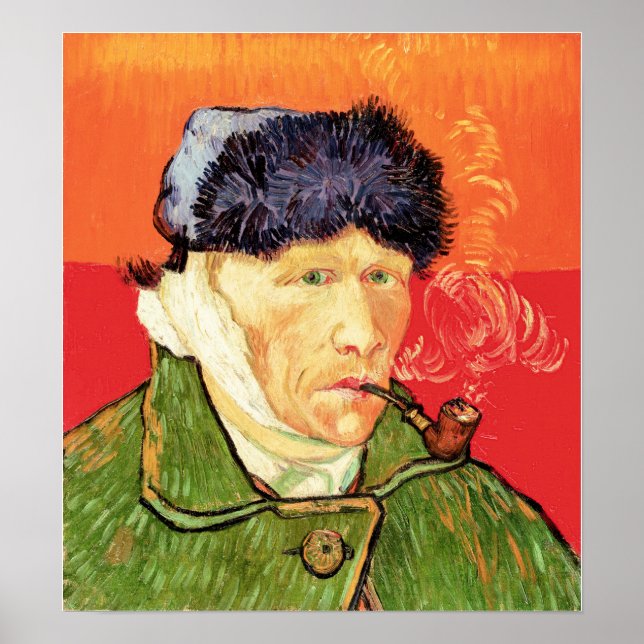 Poster Van Gogh - Autorretrato com Ouvido e Pipe Bandados (Frente)