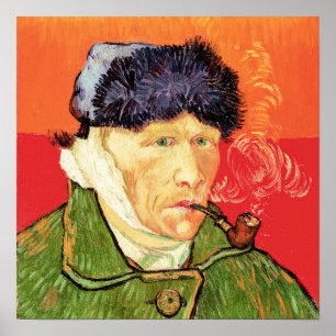 Poster Van Gogh - Autorretrato com Ouvido e Pipe Bandados