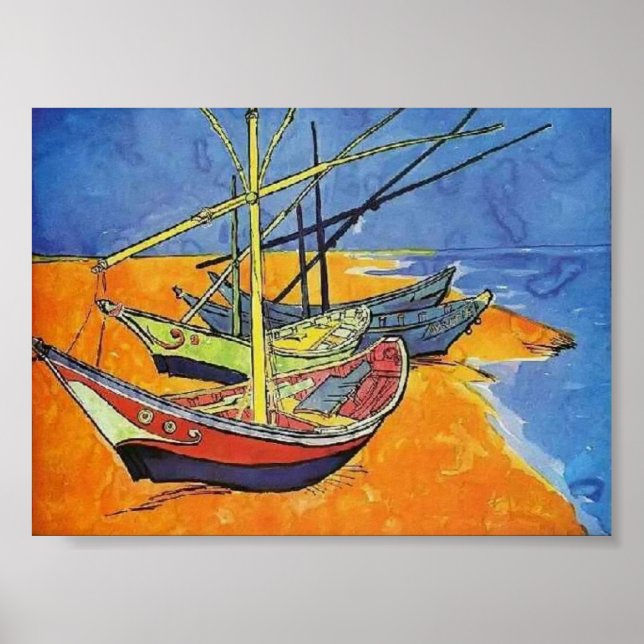 Póster Van Gogh - Barcos de Pesca na Praia (Frente)
