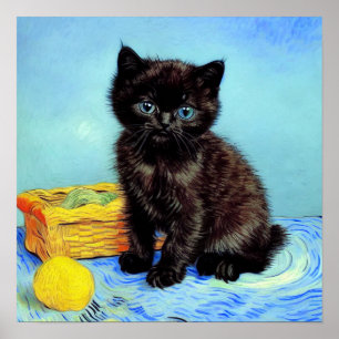 Poster Van Gogh Black Kitten com Yarn