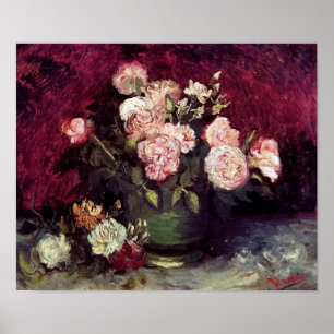 Poster Van Gogh Bowl com Peonies e Rosa
