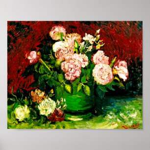 Poster Van Gogh Bowl com Peonies e Rosas