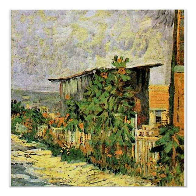 Póster Van Gogh - Caminho Montmarte com Girassóis, (Frente)