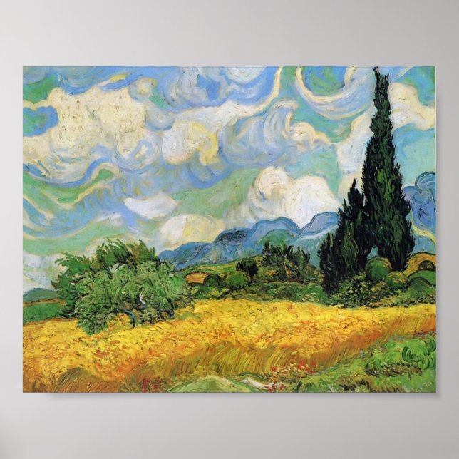 Póster Van Gogh - Campo de Trigo com Cipras (Frente)