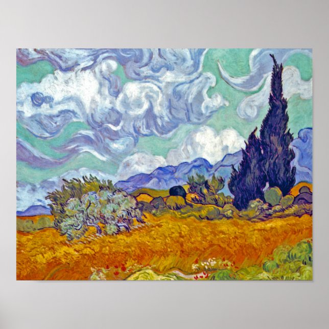 Póster Van Gogh - Campo de Trigo com Ciprestes (Frente)