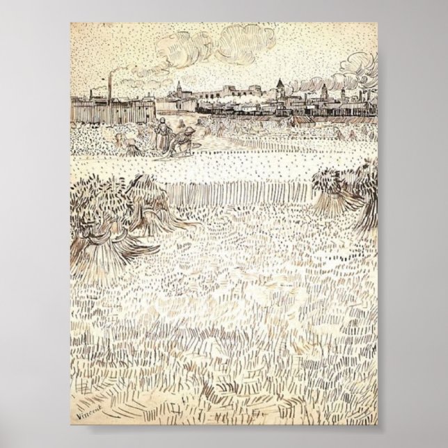 Poster Van Gogh - Campo de trigo com Sheaves e Arles (Frente)