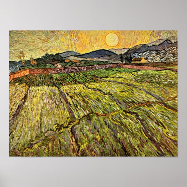 Póster Van Gogh - Campo fechado com Ascensão Sun (Frente)